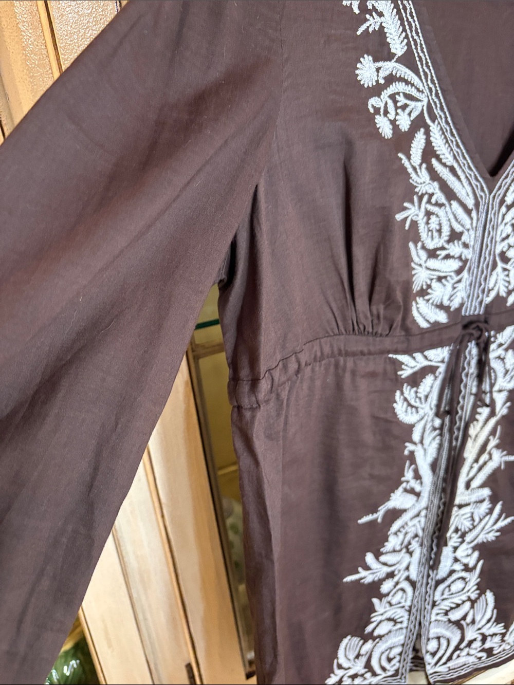 NWOT Michael Kors Brown Tunic Swim Coverup with White Embroidery - Picture 3 of 5